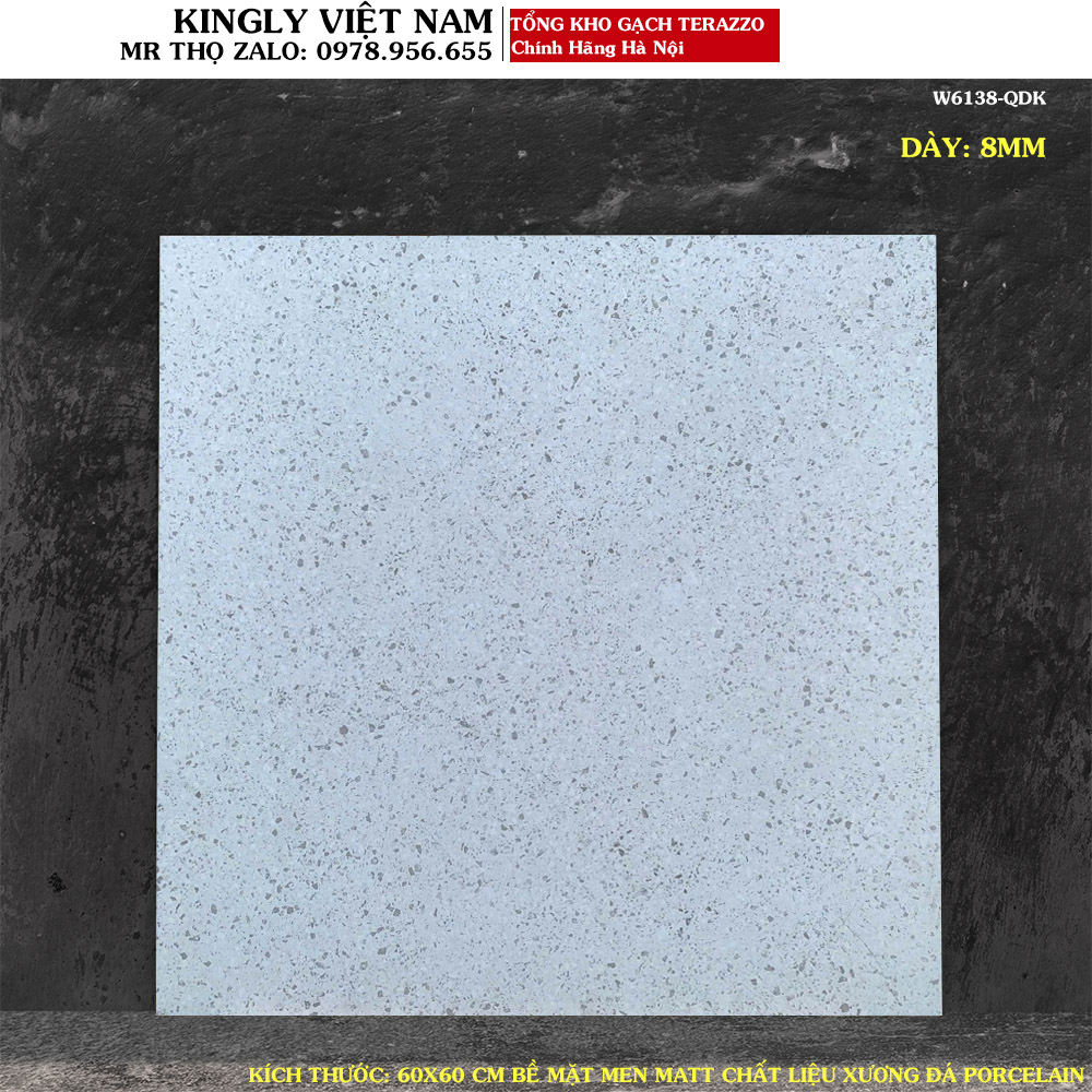 Gạch lát nền Terrazzo chấm trắng 600x600 W6138